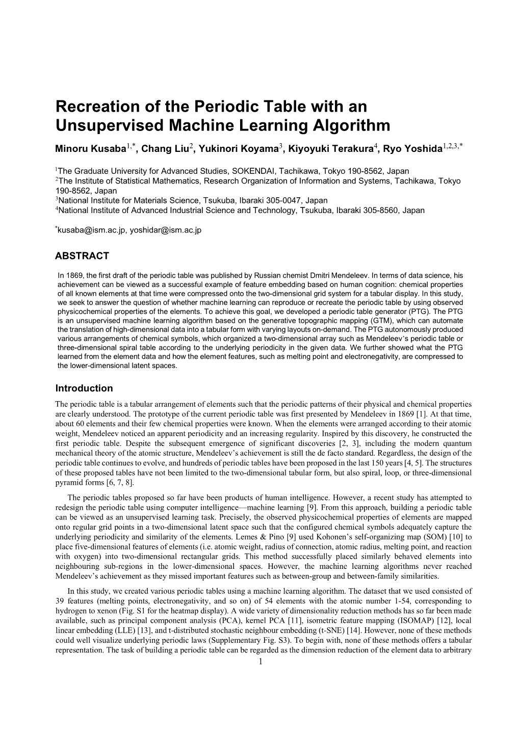 Recreation of the Periodic Table with an Unsupervised Machine Learning Algorithm