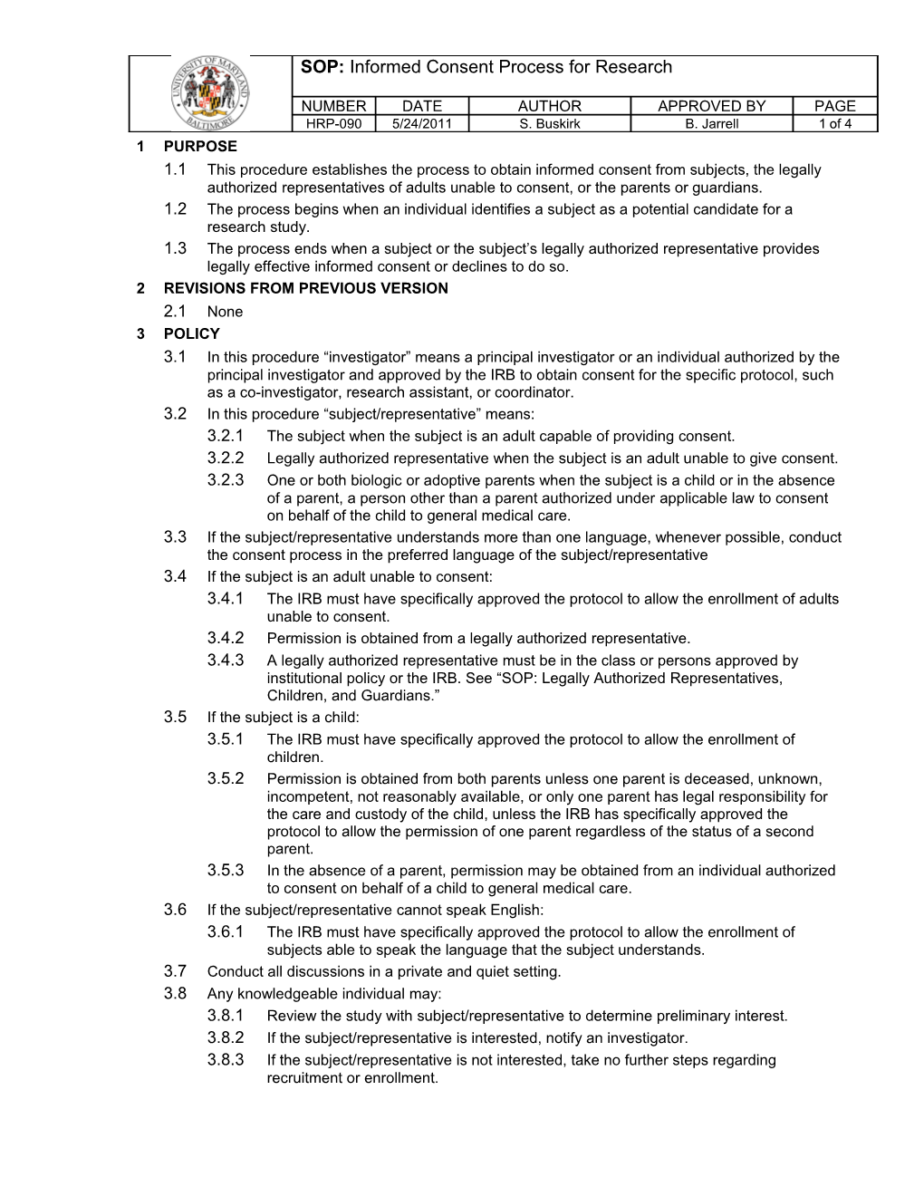 SOP: Informed Consent Process for Research