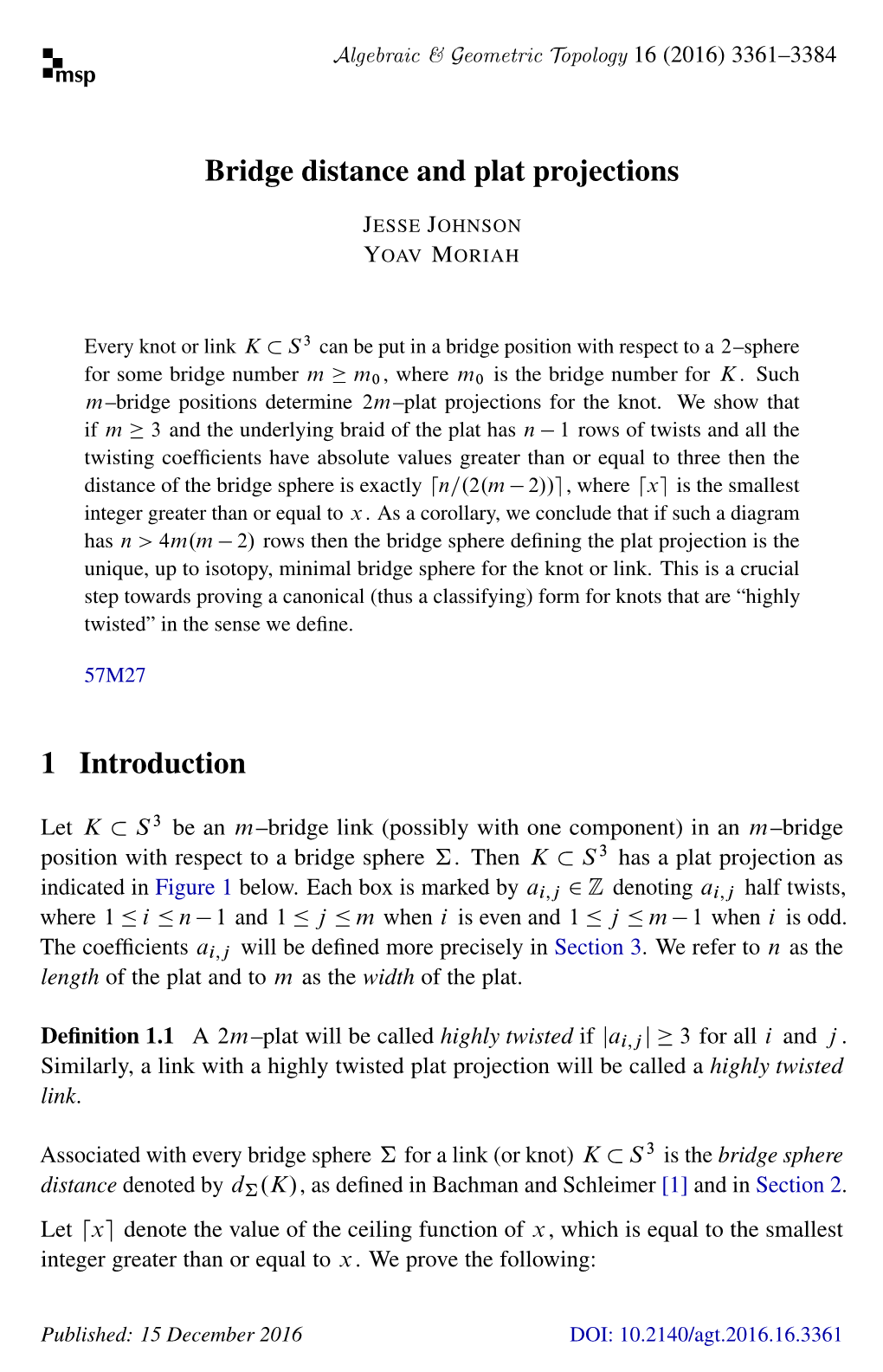 Bridge Distance and Plat Projections