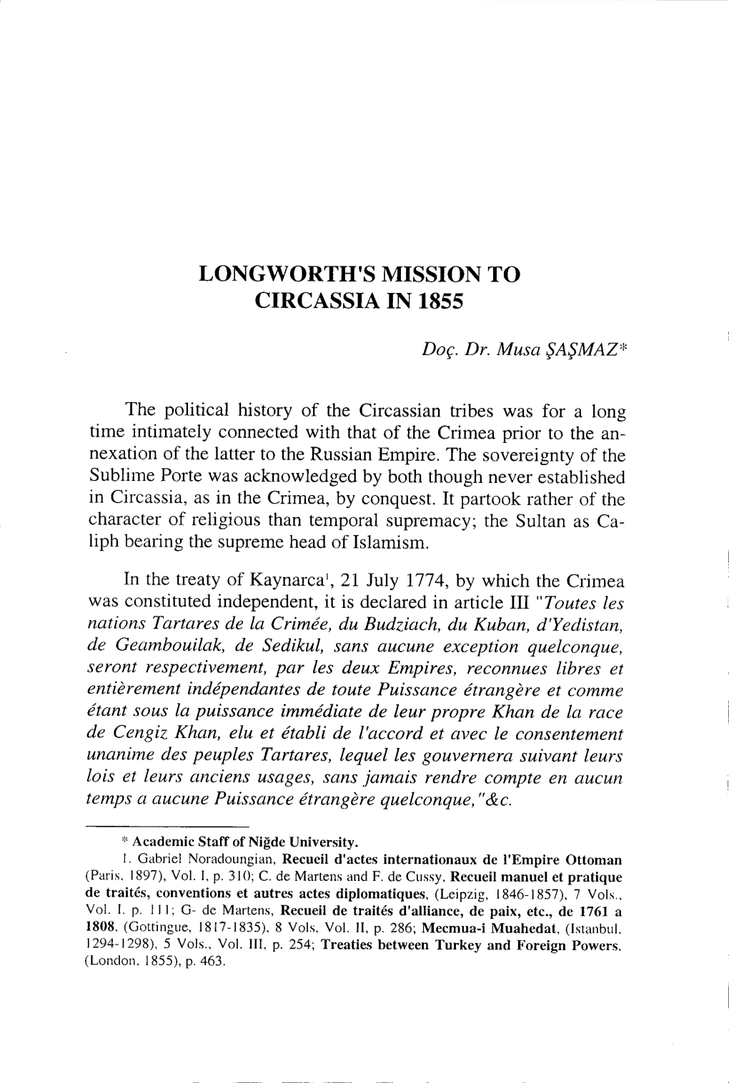 Longworth's Mission to Circassia in 1855