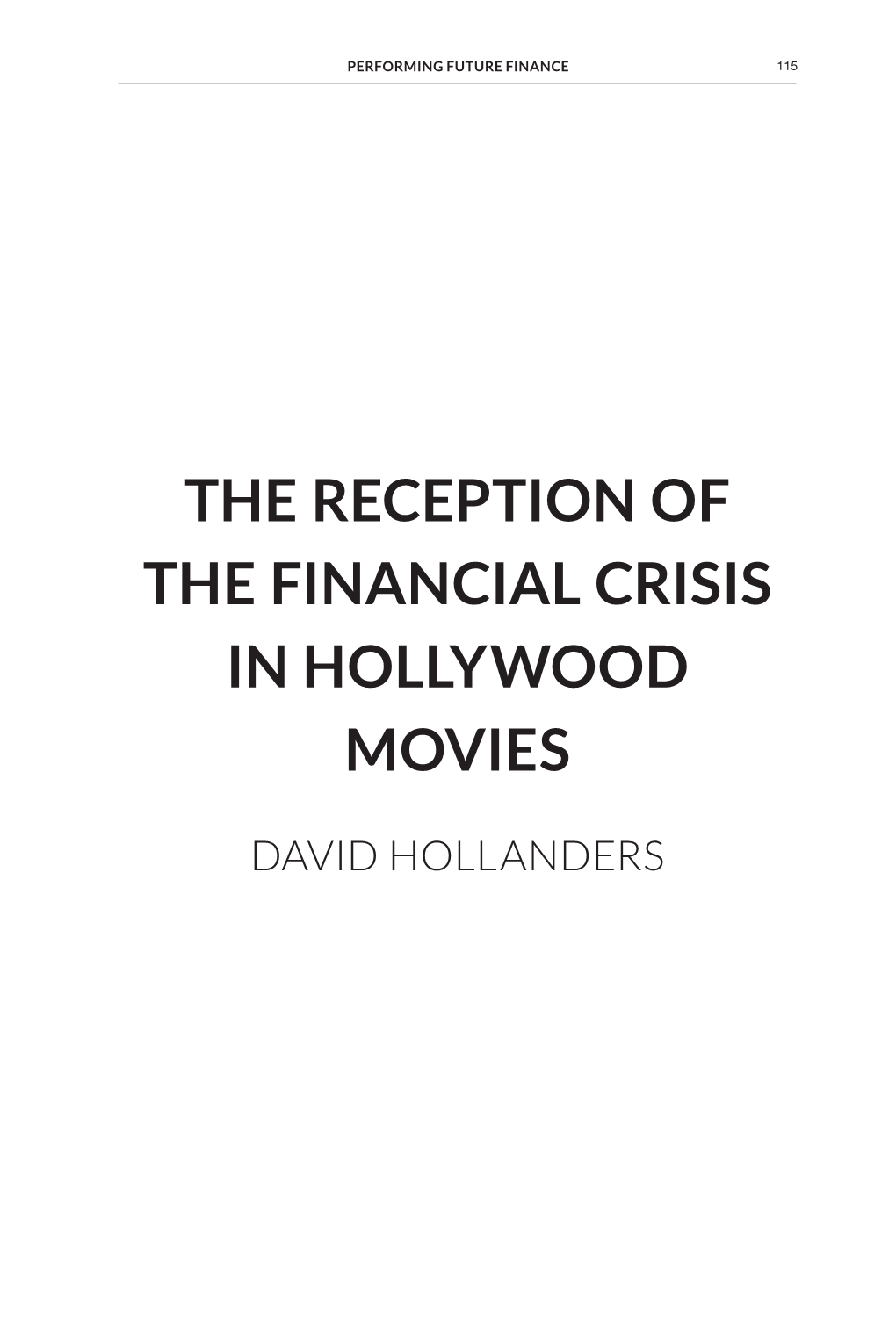 David Hollanders – the Reception of the Financial Crisis in Hollywood Movies