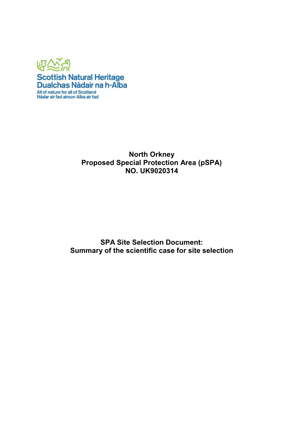 North Orkney Proposed Special Protection Area (Pspa) NO