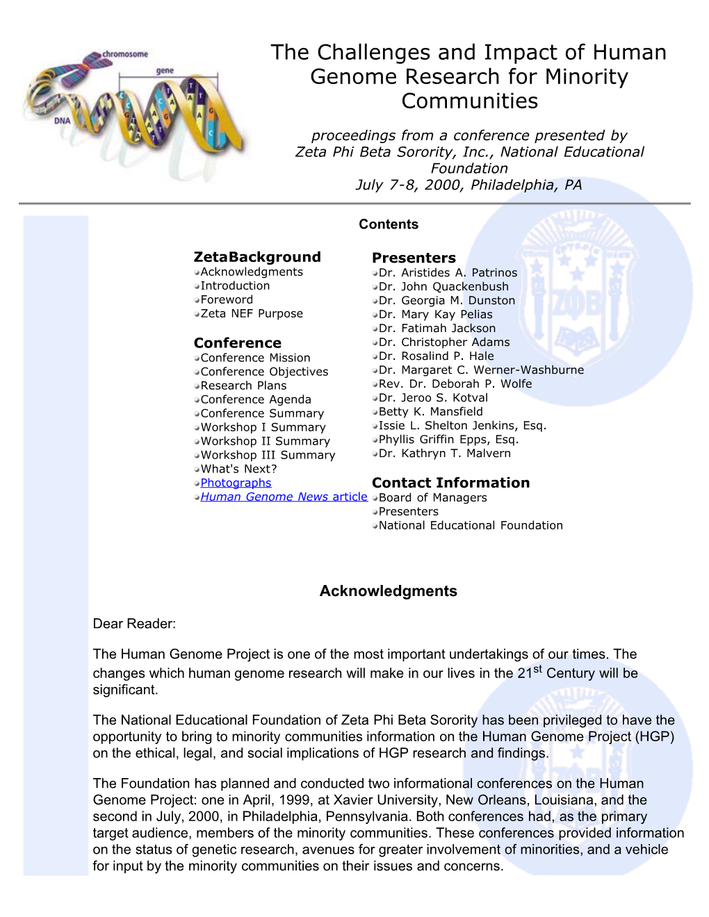 Challenges and Impact of Human Genome Research for Minority Communities Conf 2000