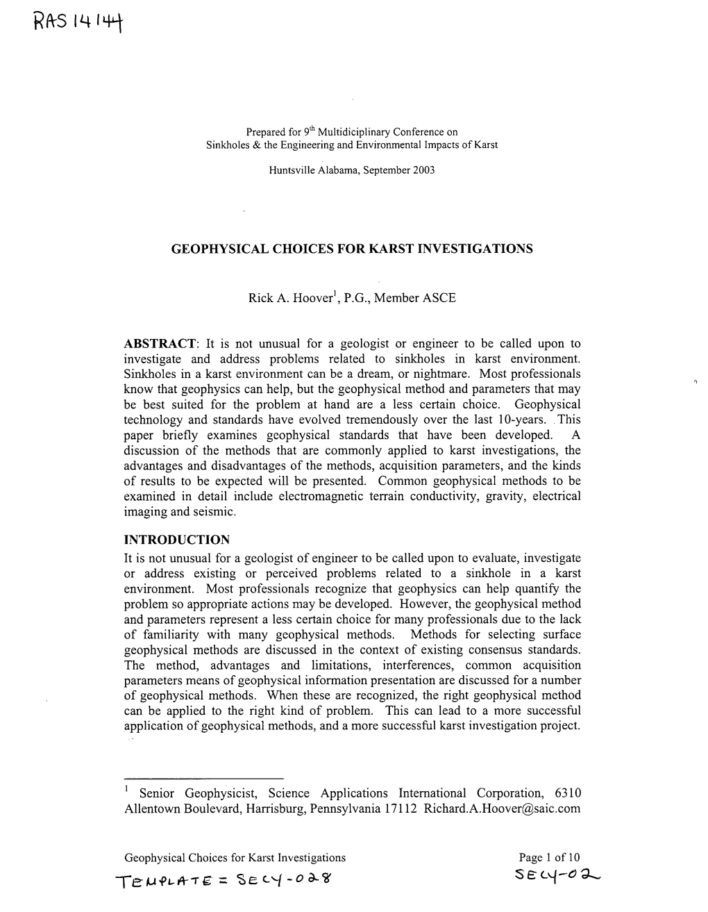 Geophysical Choices for Karst Investigations