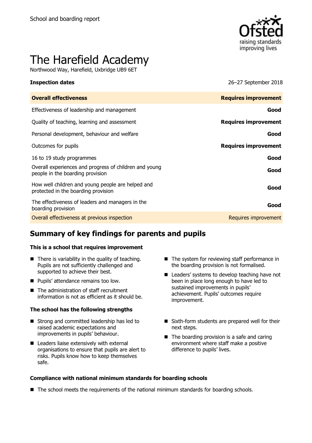 Ofsted Report September 2018