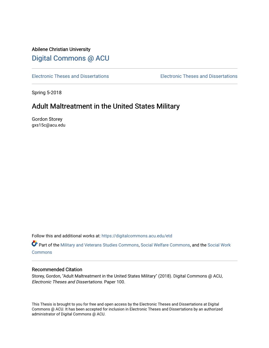 Adult Maltreatment in the United States Military