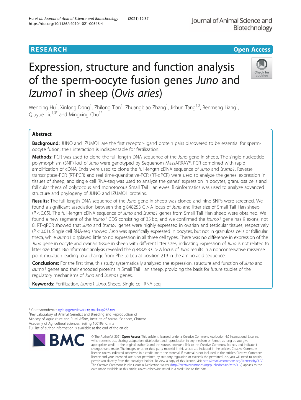 Expression, Structure and Function Analysis of the Sperm-Oocyte Fusion