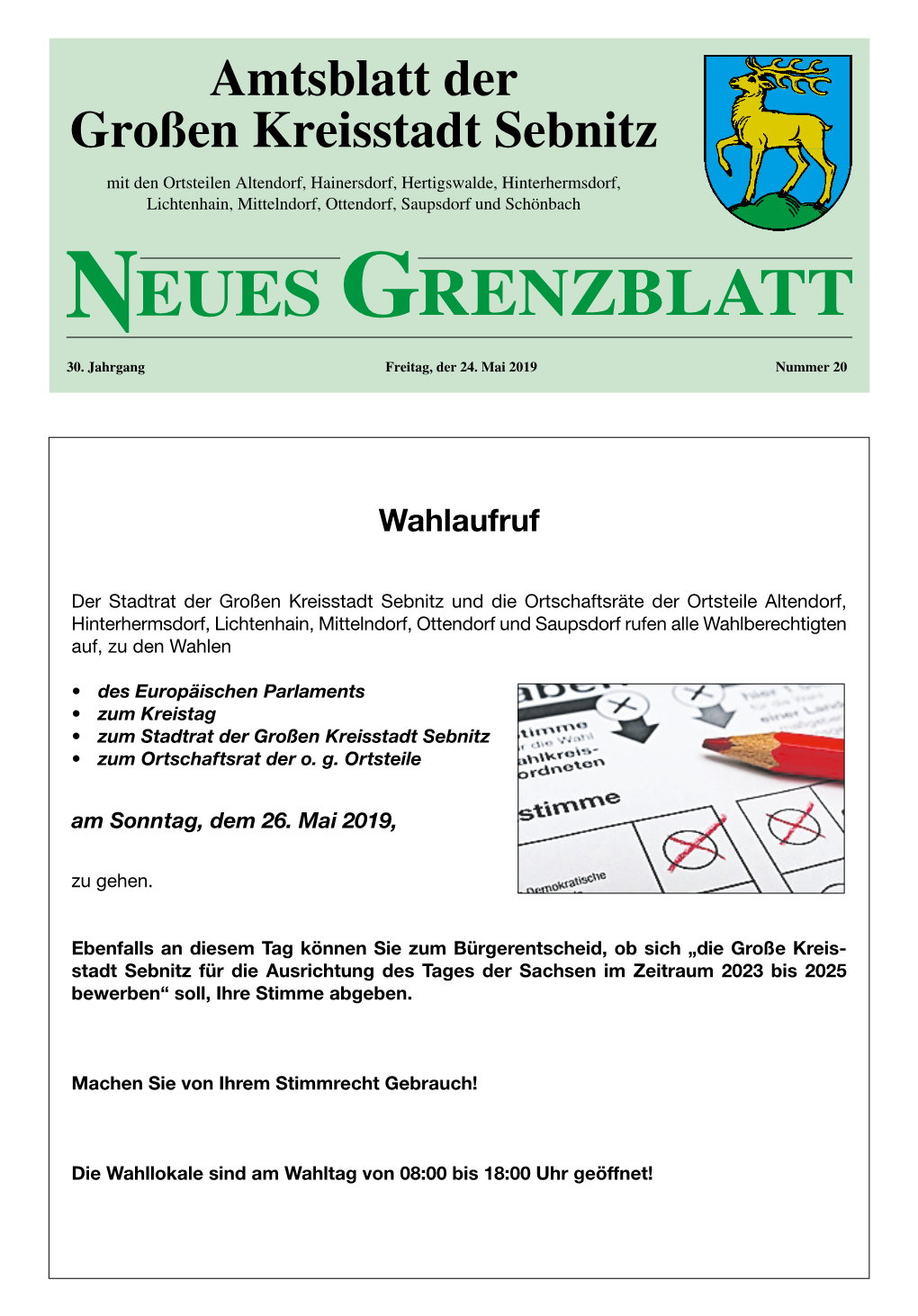 Neues Grenzblatt Nr. 20 Vom 24.05.2019