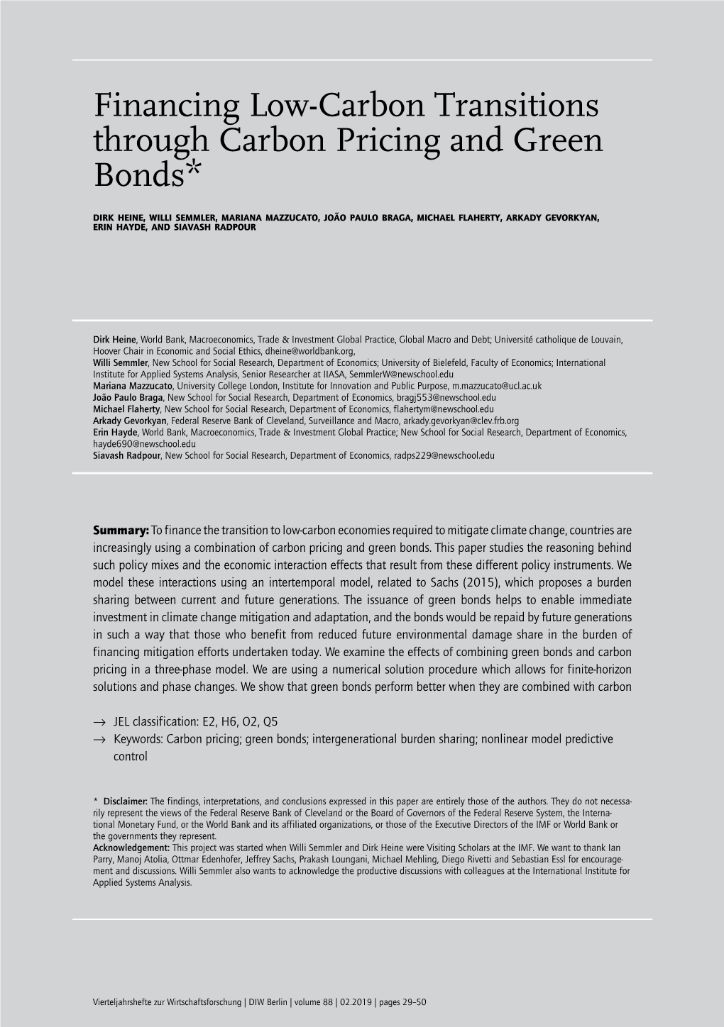 Financing Low-Carbon Transitions Through Carbon Pricing and Green Bonds*