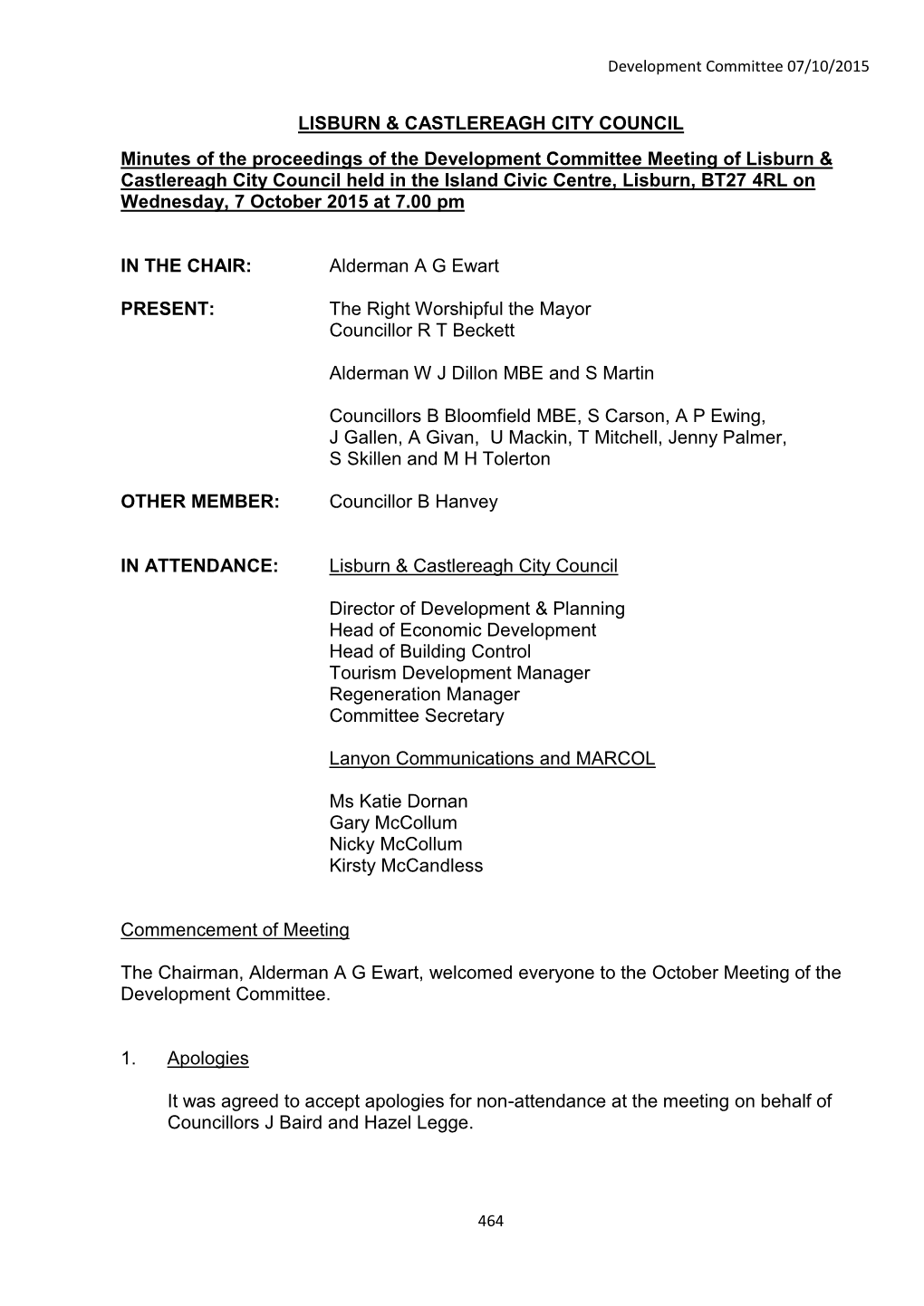 LISBURN & CASTLEREAGH CITY COUNCIL Minutes of The