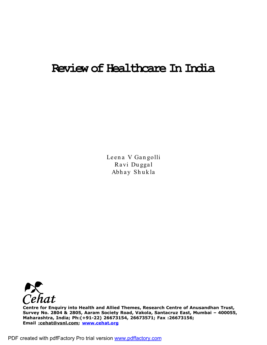 Review of Healthcare in India