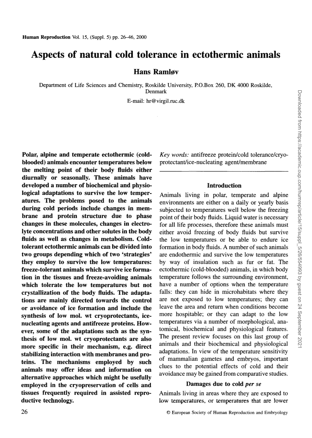 Aspects of Natural Cold Tolerance in Ectothermic Animals