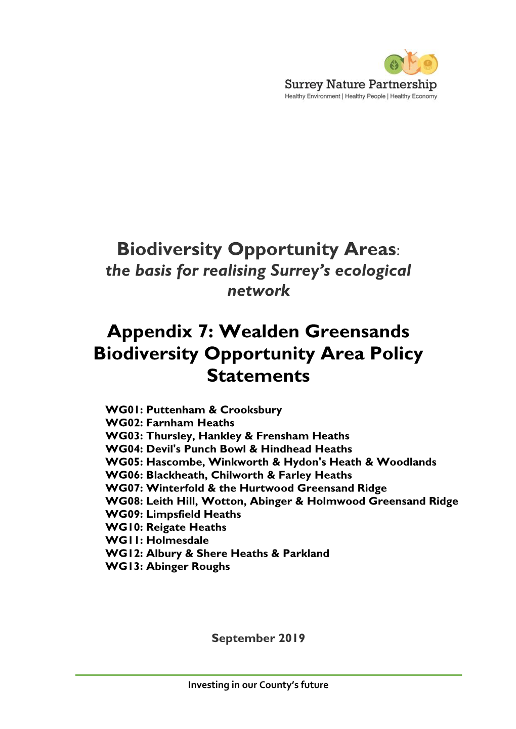 Biodiversity Opportunity Areas: the Basis for Realising Surrey’S Ecological Network