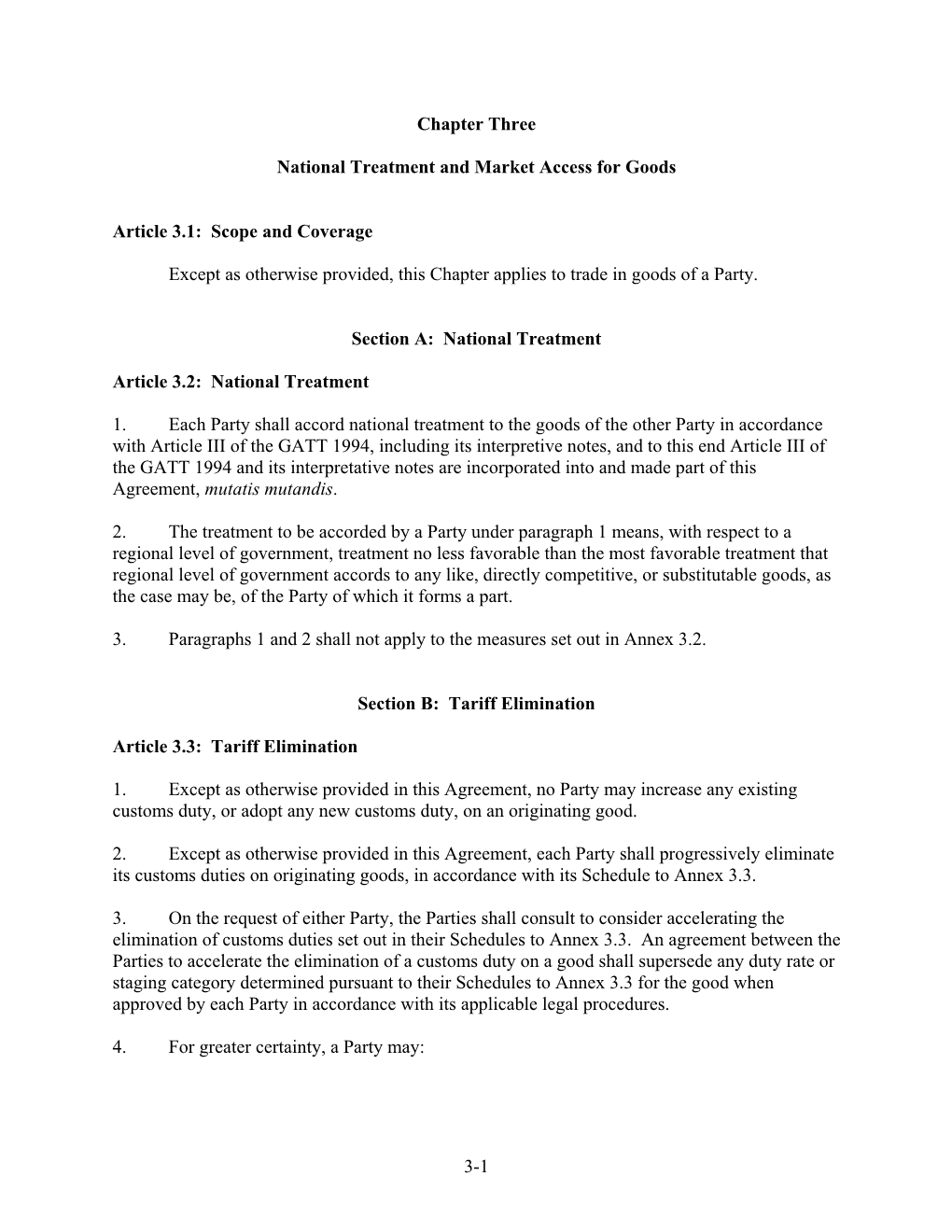 3. National Treatment and Market Access for Goods