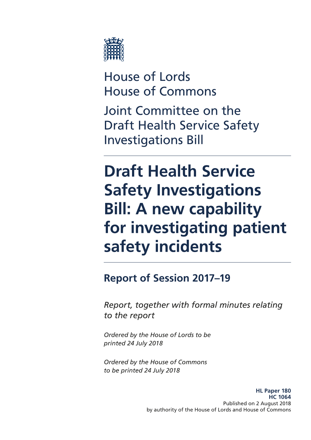 Draft Health Service Safety Investigations Bill