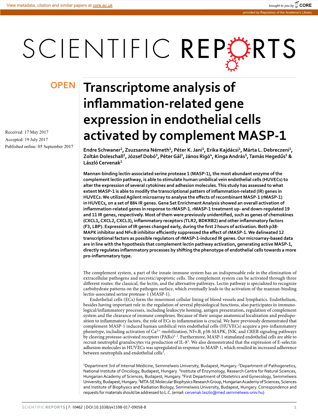 Transcriptome Analysis of Inflammation-Related Gene