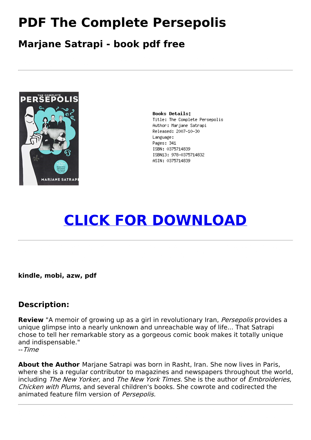 [78D7256] PDF the Complete Persepolis Marjane Satrapi