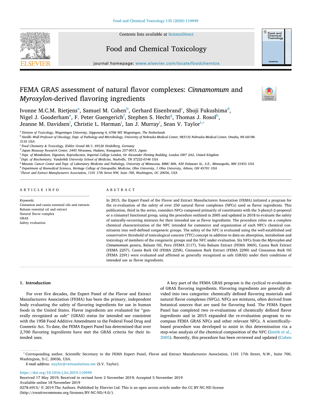 FEMA GRAS Assessment of Natural Flavor Complexes Cinnamomum