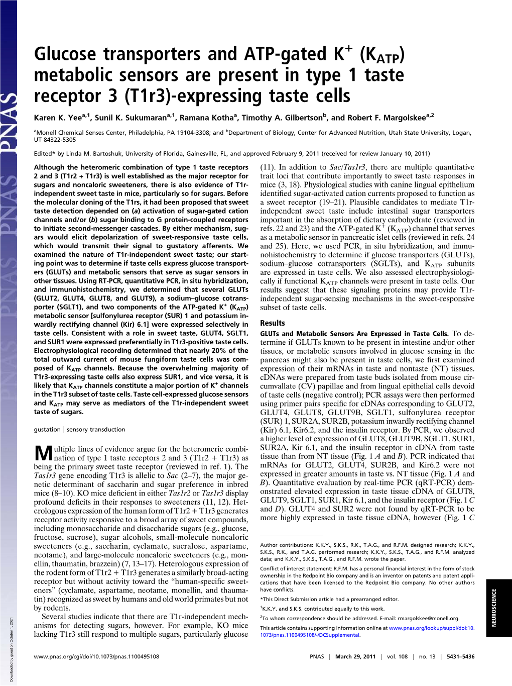 (T1r3)-Expressing Taste Cells