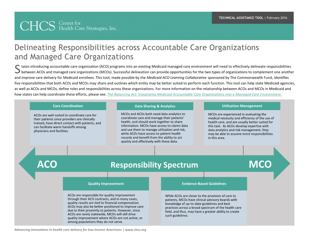 Delineating Responsibilities Across Acos and Mcos