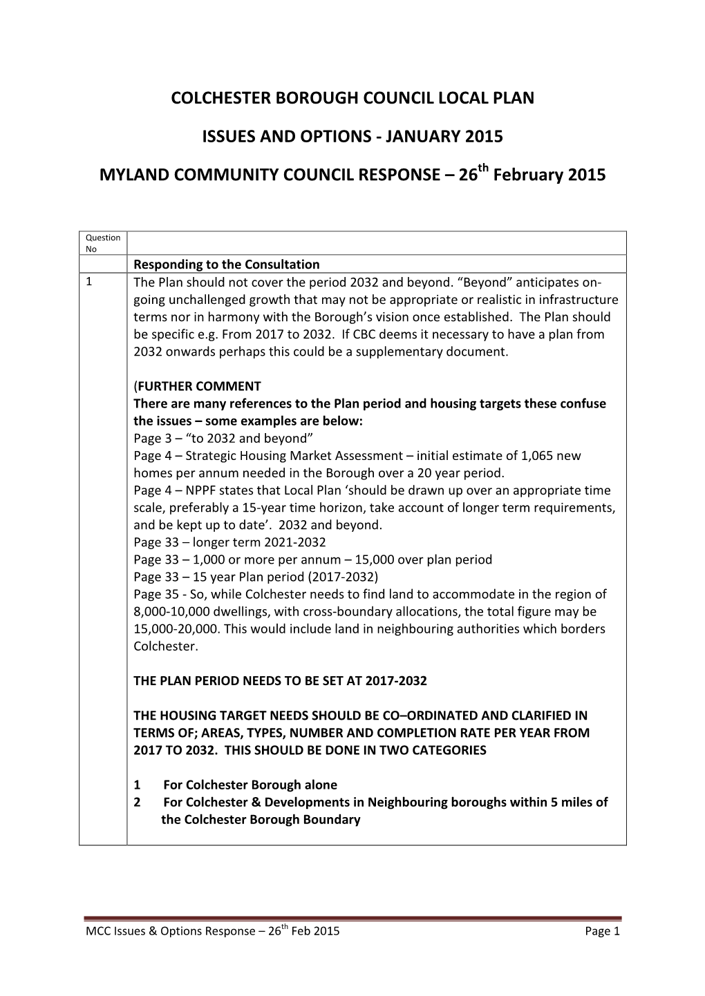 Colchester Borough Council Local Plan Issues And