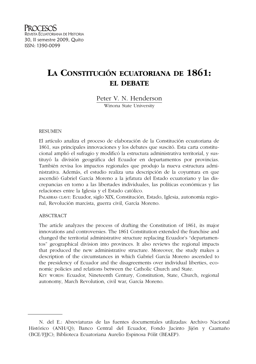 La Constitución Ecuatoriana De 1861: El Debate