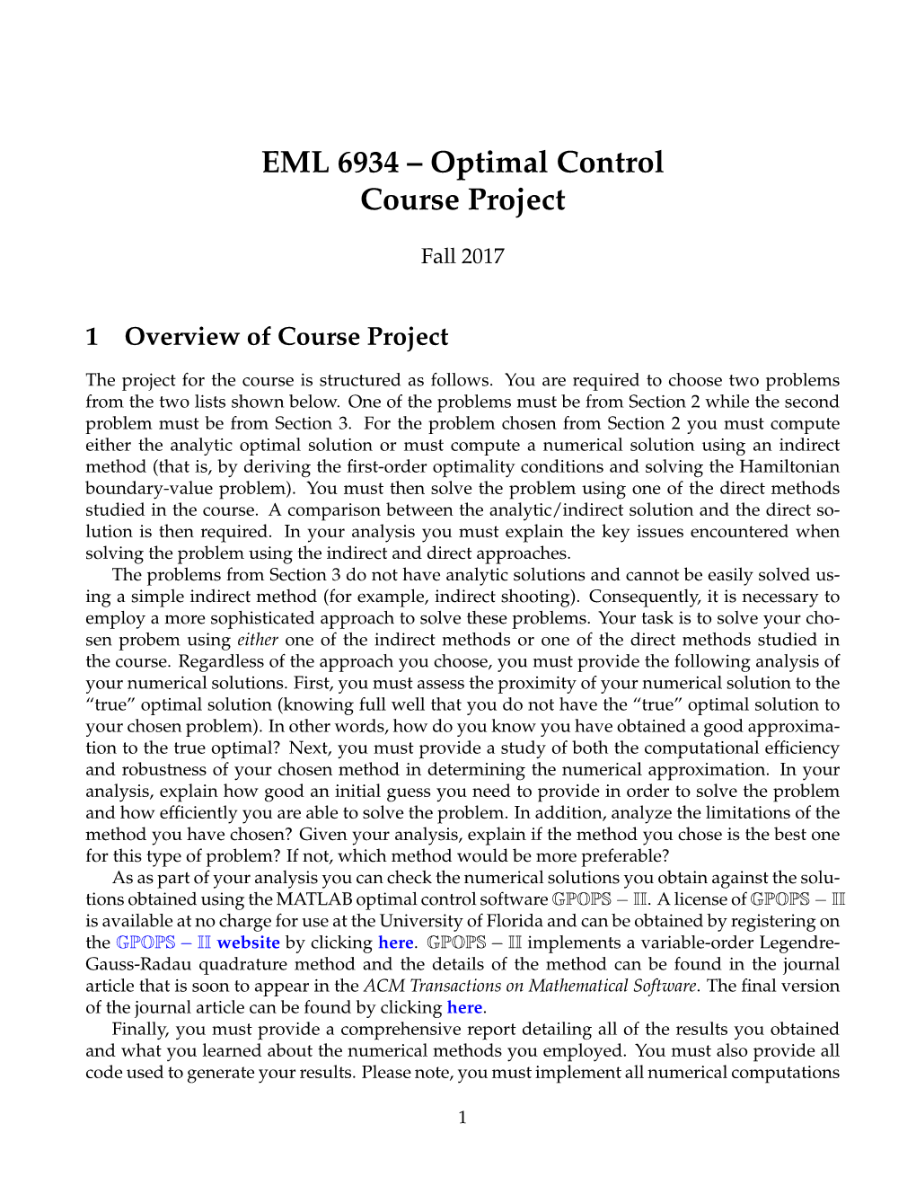 Optimal Control Course Project