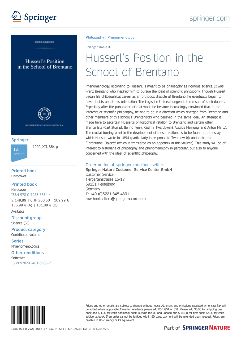 Husserl's Position in the School of Brentano