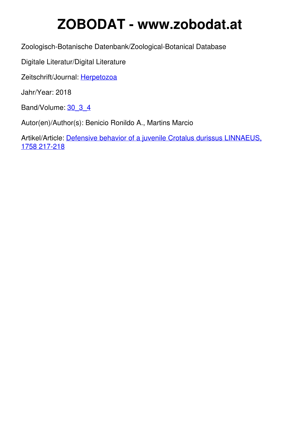 Defensive Behavior of a Juvenile Crotalus Durissus LINNAEUS, 1758 217-218 All Short Notes:SHORT NOTE.Qxd 02.03.2018 17:19 Seite 15