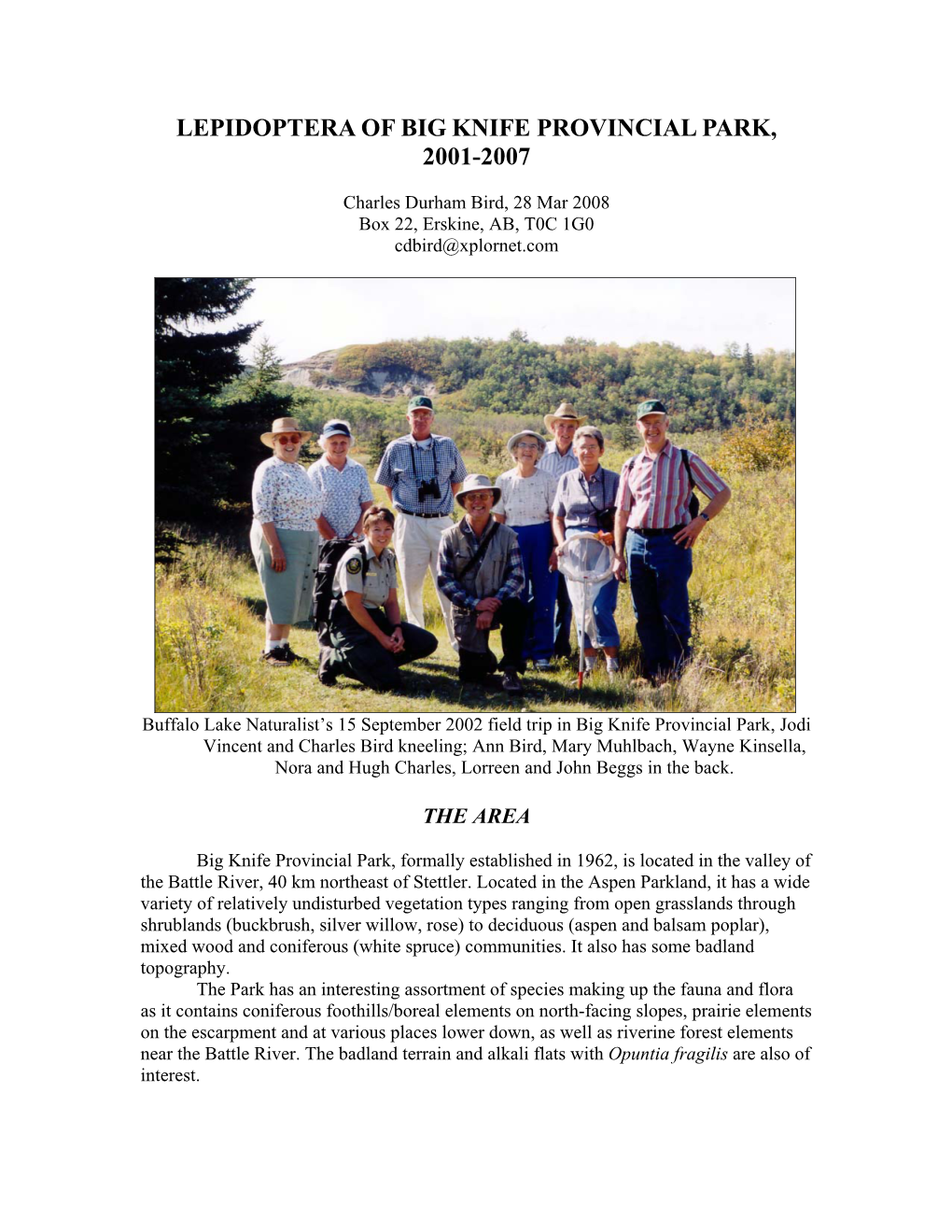 Lepidoptera of Big Knife Provincial Park (2001-2007)