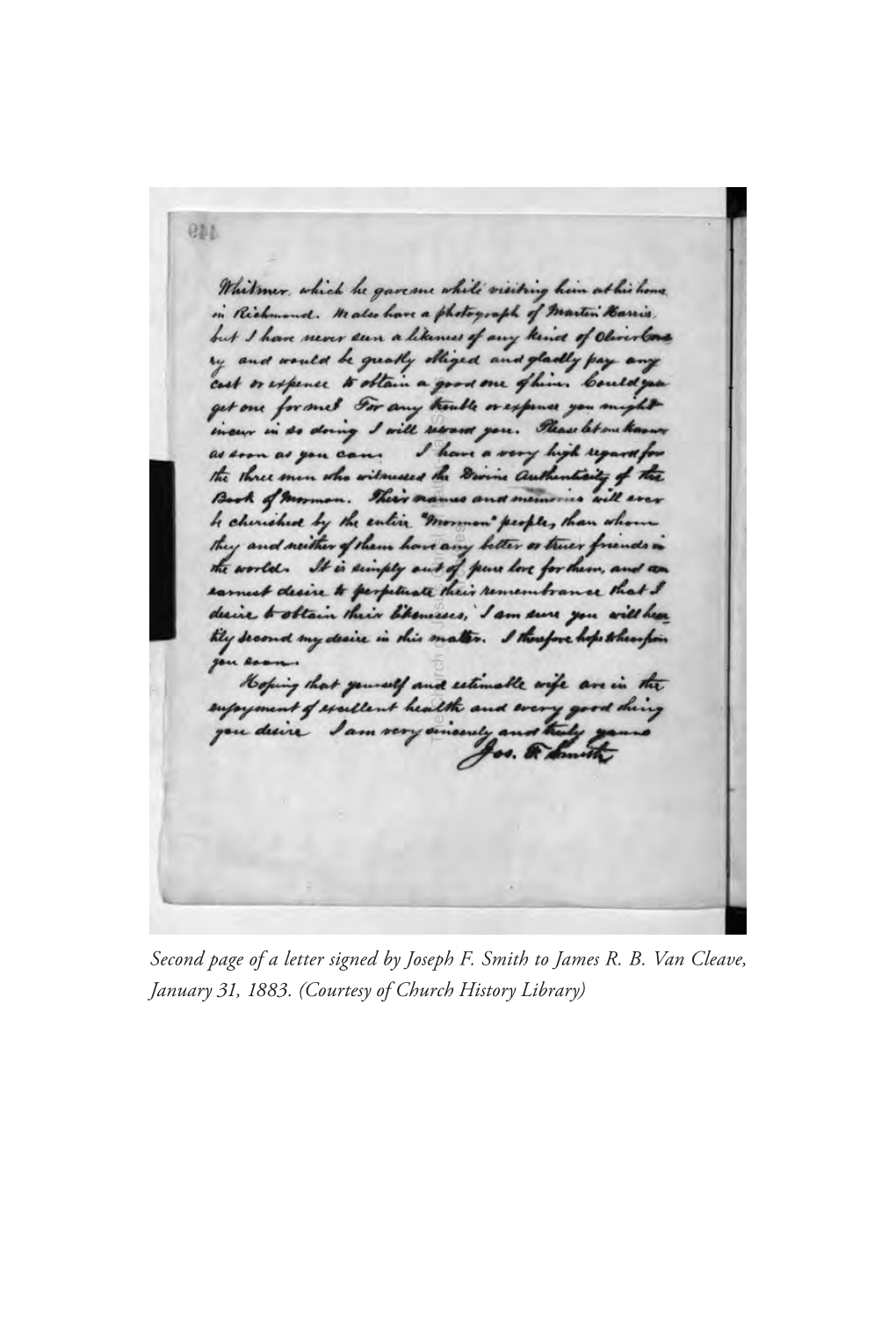 Second Page of a Letter Signed by Joseph F. Smith to James R. B. Van Cleave, January 31, 1883