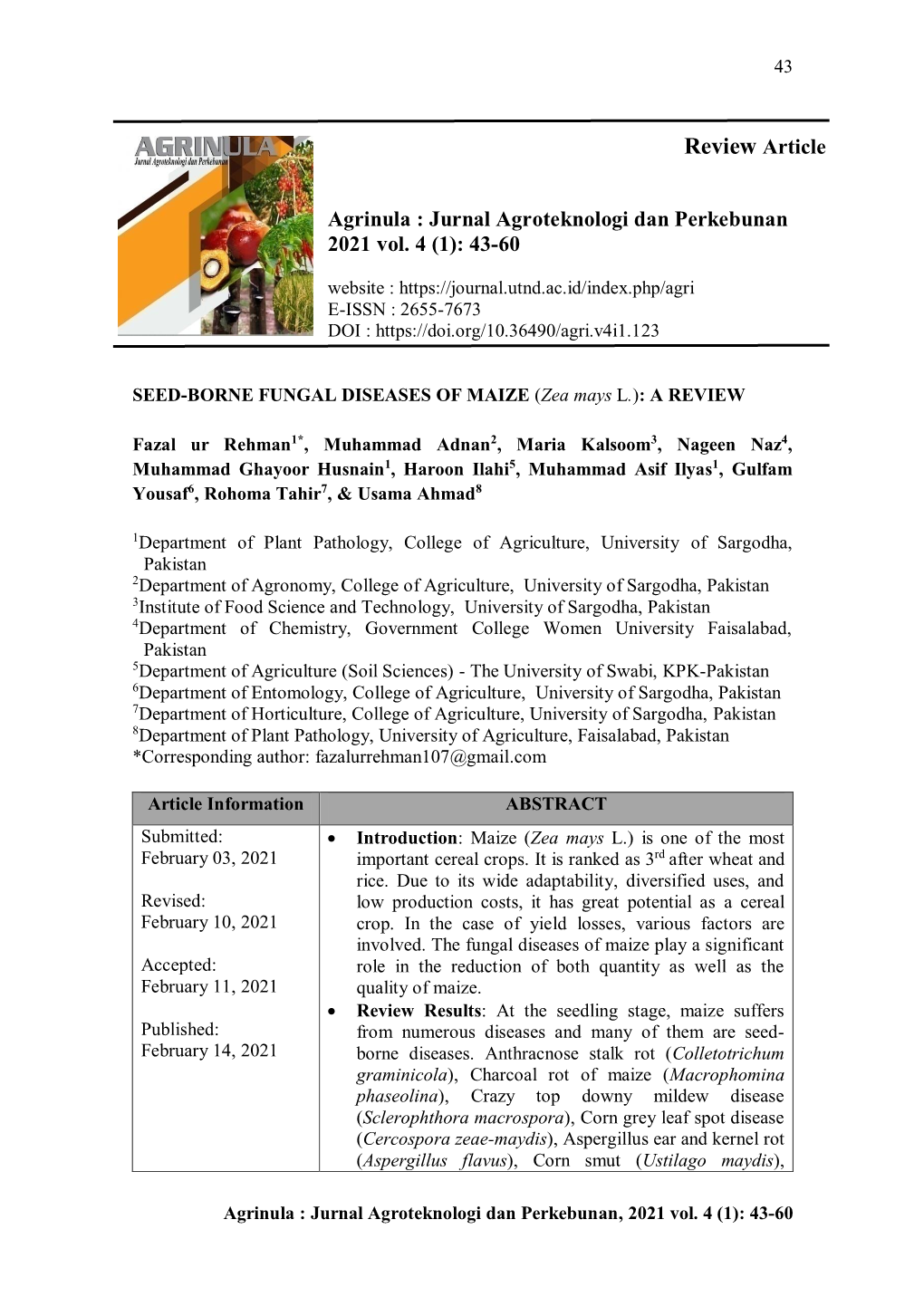 Review Article Agrinula : Jurnal Agroteknologi Dan Perkebunan