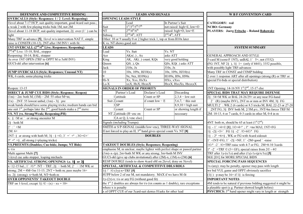 Defensive and Competitive Bidding Leads and Signals