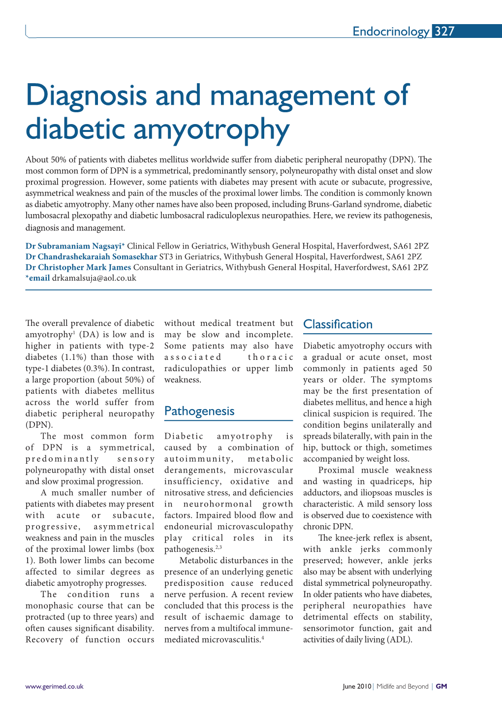 Diagnosis and Management of Diabetic Amyotrophy