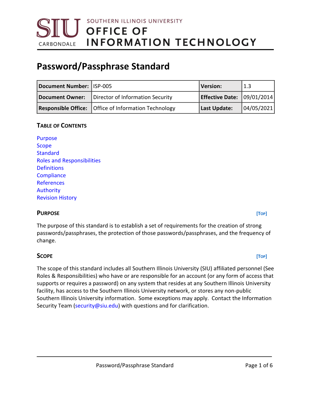 Password/Passphrase Standard