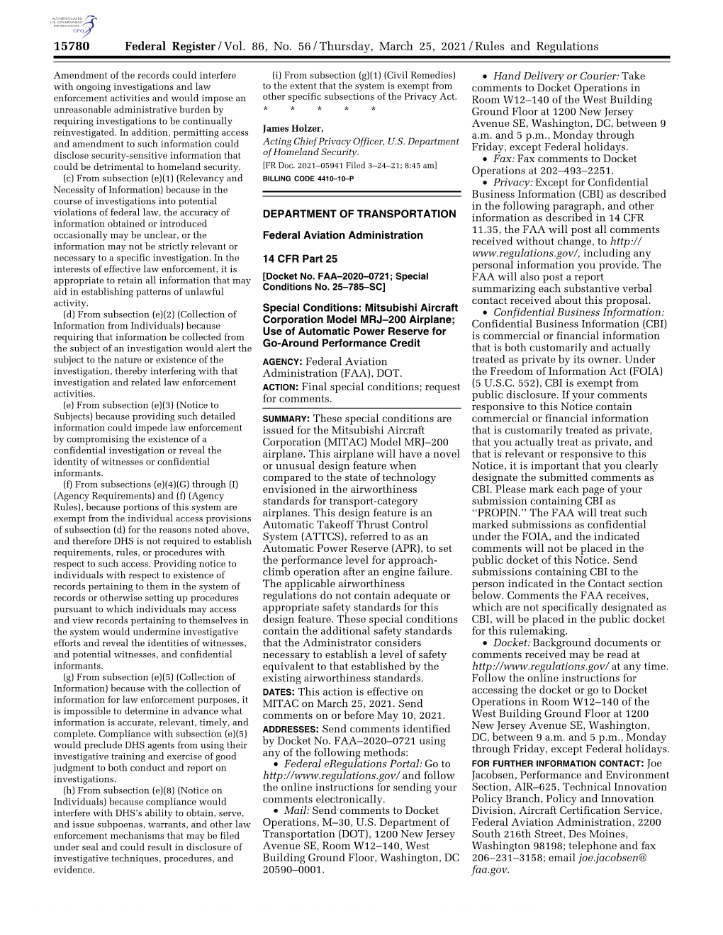 Federal Register/Vol. 86, No. 56/Thursday, March 25, 2021/Rules