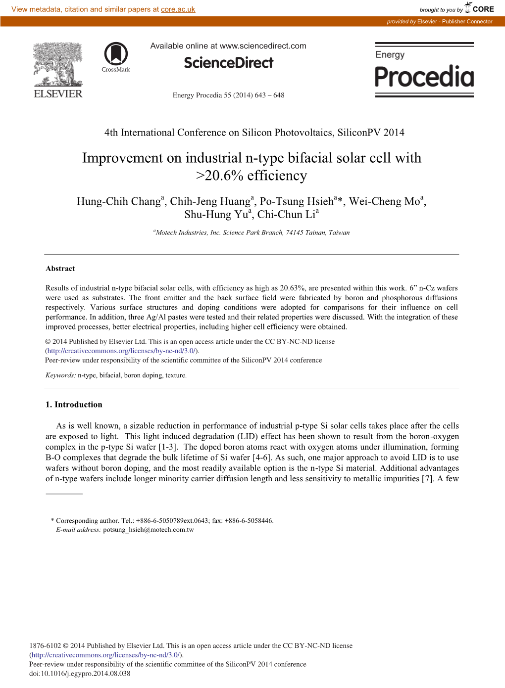 Improvement on Industrial N-Type Bifacial Solar Cell with >20.6