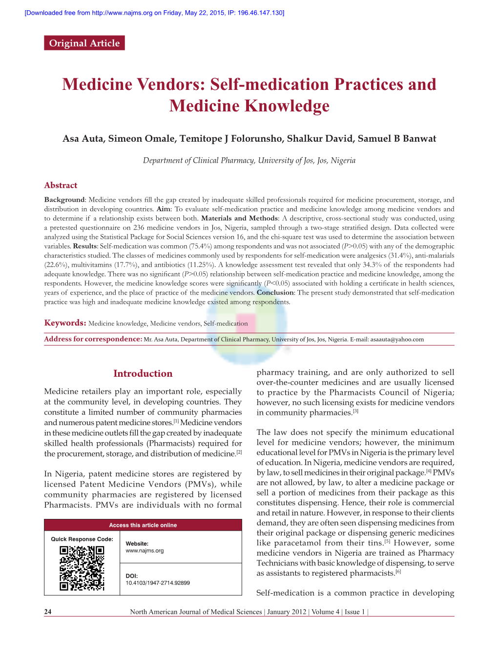 Self-Medication Practices and Medicine Knowledge