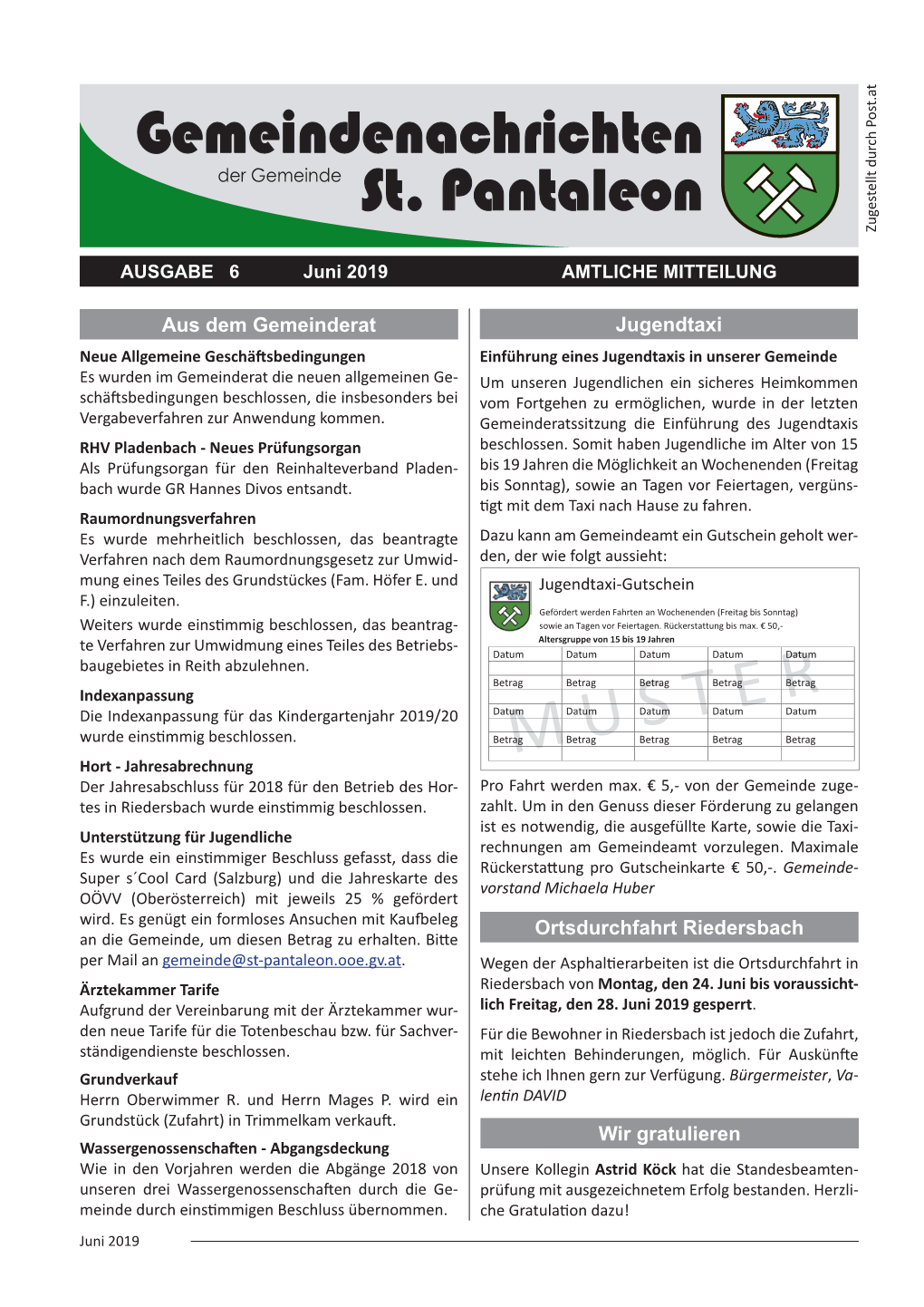 Juni 2019 AMTLICHE MITTEILUNG