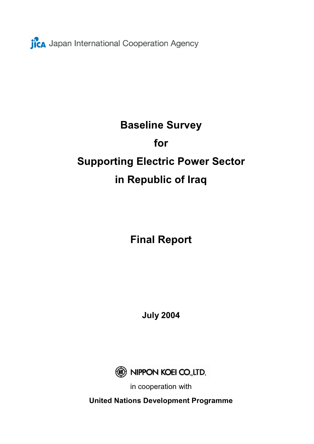 Baseline Survey for Supporting Electric Power Sector in Republic of Iraq