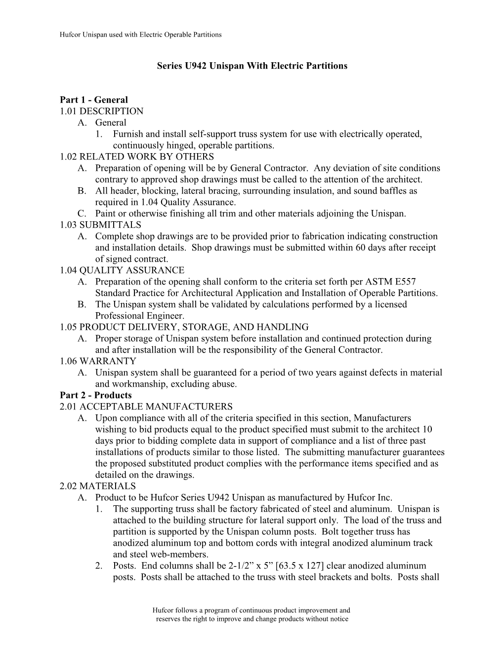 Unispan for Operable Partitions Specifications s1