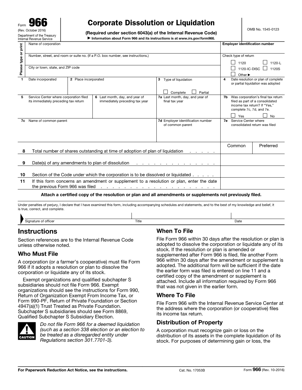 Form 966 Corporate Dissolution Or Liquidation (Rev