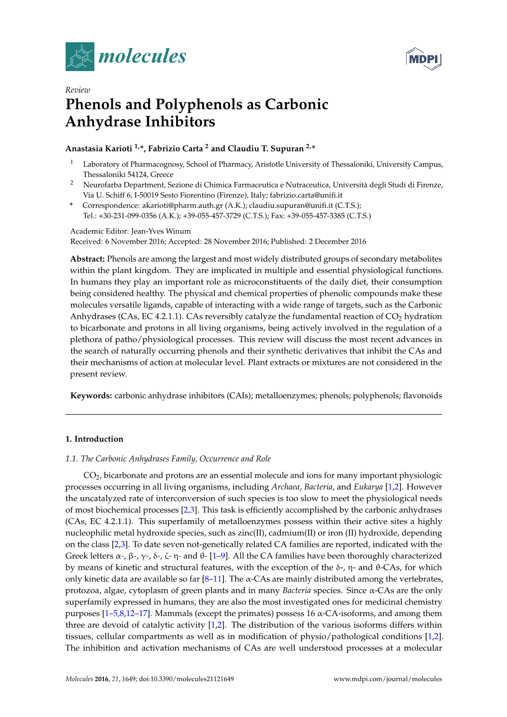 Phenols and Polyphenols As Carbonic Anhydrase Inhibitors