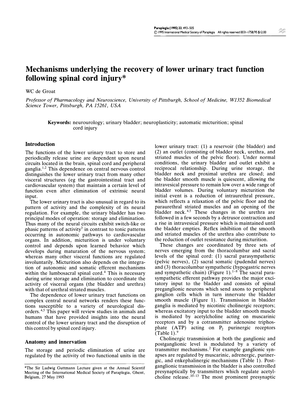 Mechanisms Underlying the Recovery of Lower Urinary Tract Function Following Spinal Cord Injury*