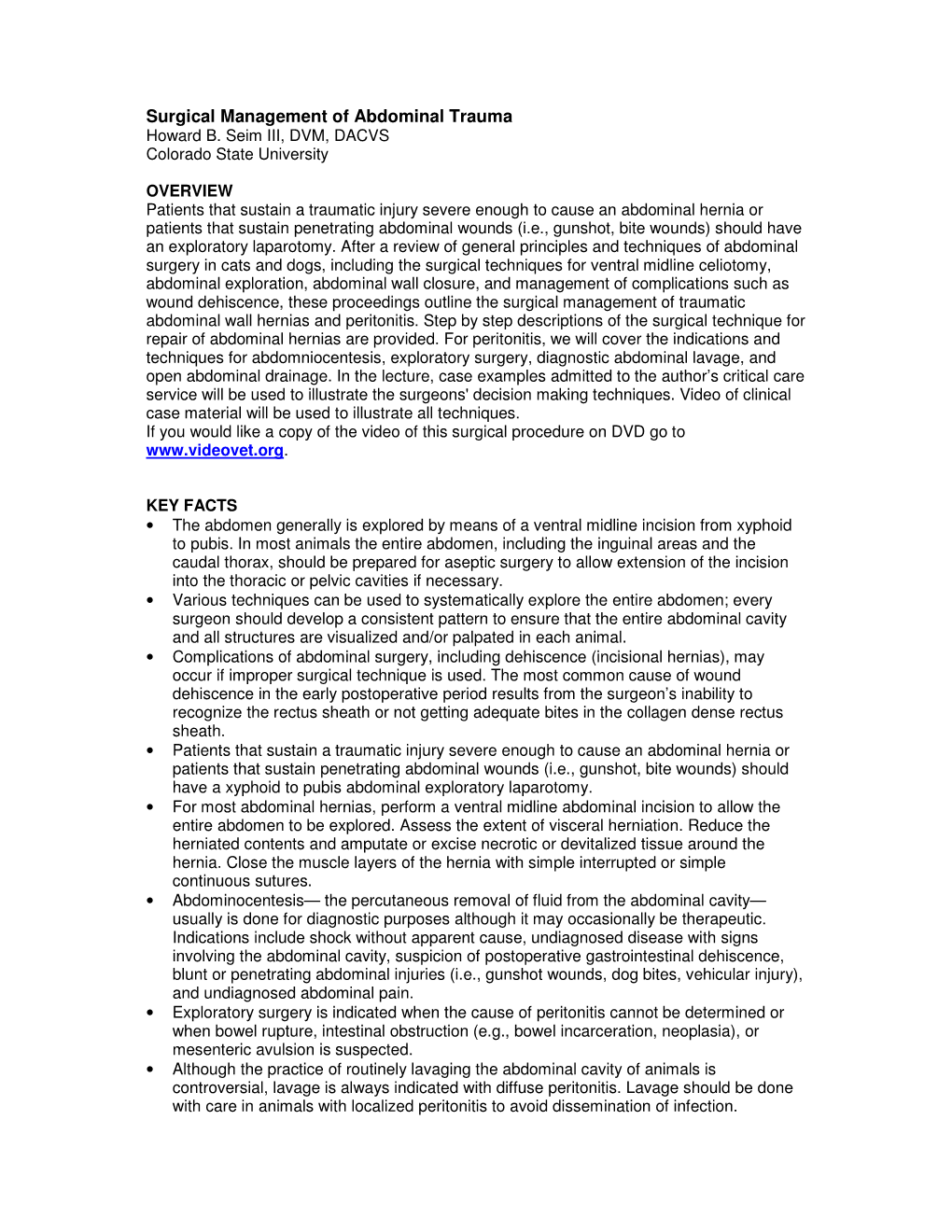 Surgical Management of Abdominal Trauma Howard B