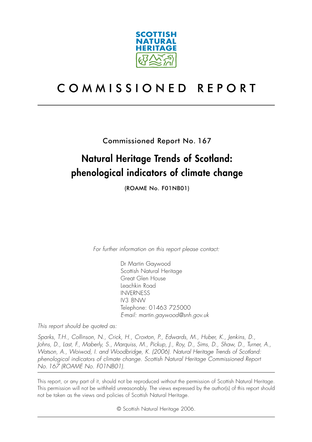 Natural Heritage Trends of Scotland: Phenological Indicators of Climate Change