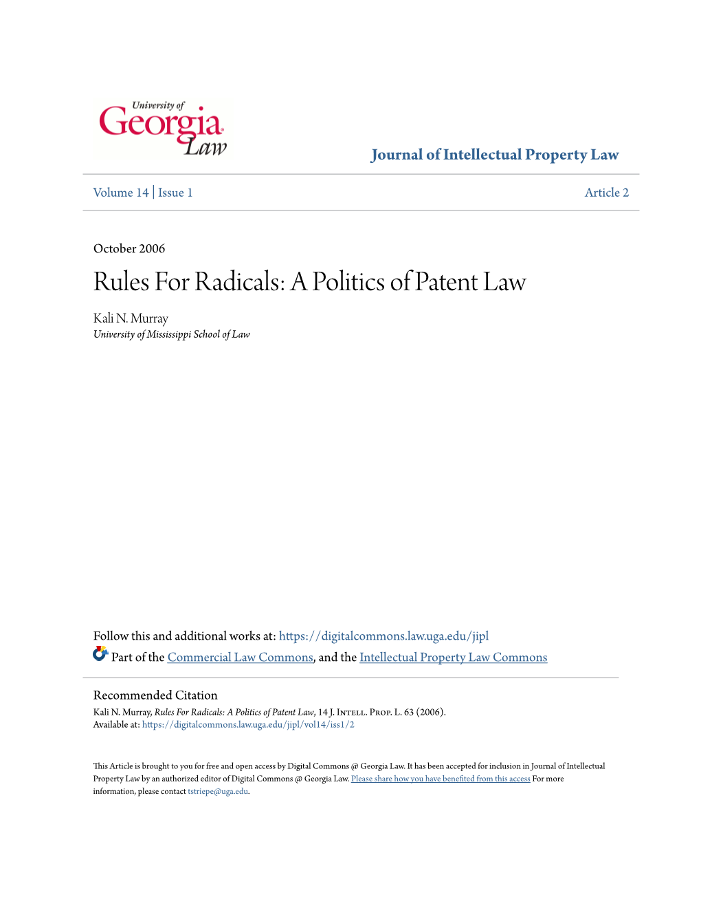 A Politics of Patent Law Kali N