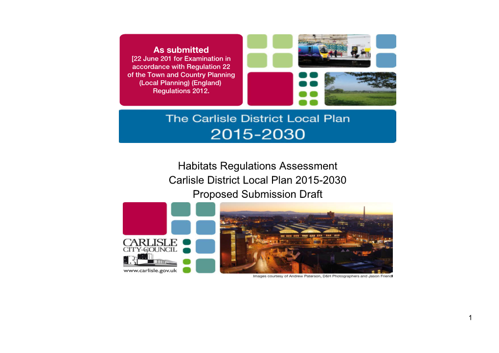 Habitats Regulations Assessment Carlisle District Local Plan 2015-2030 Proposed Submission Draft