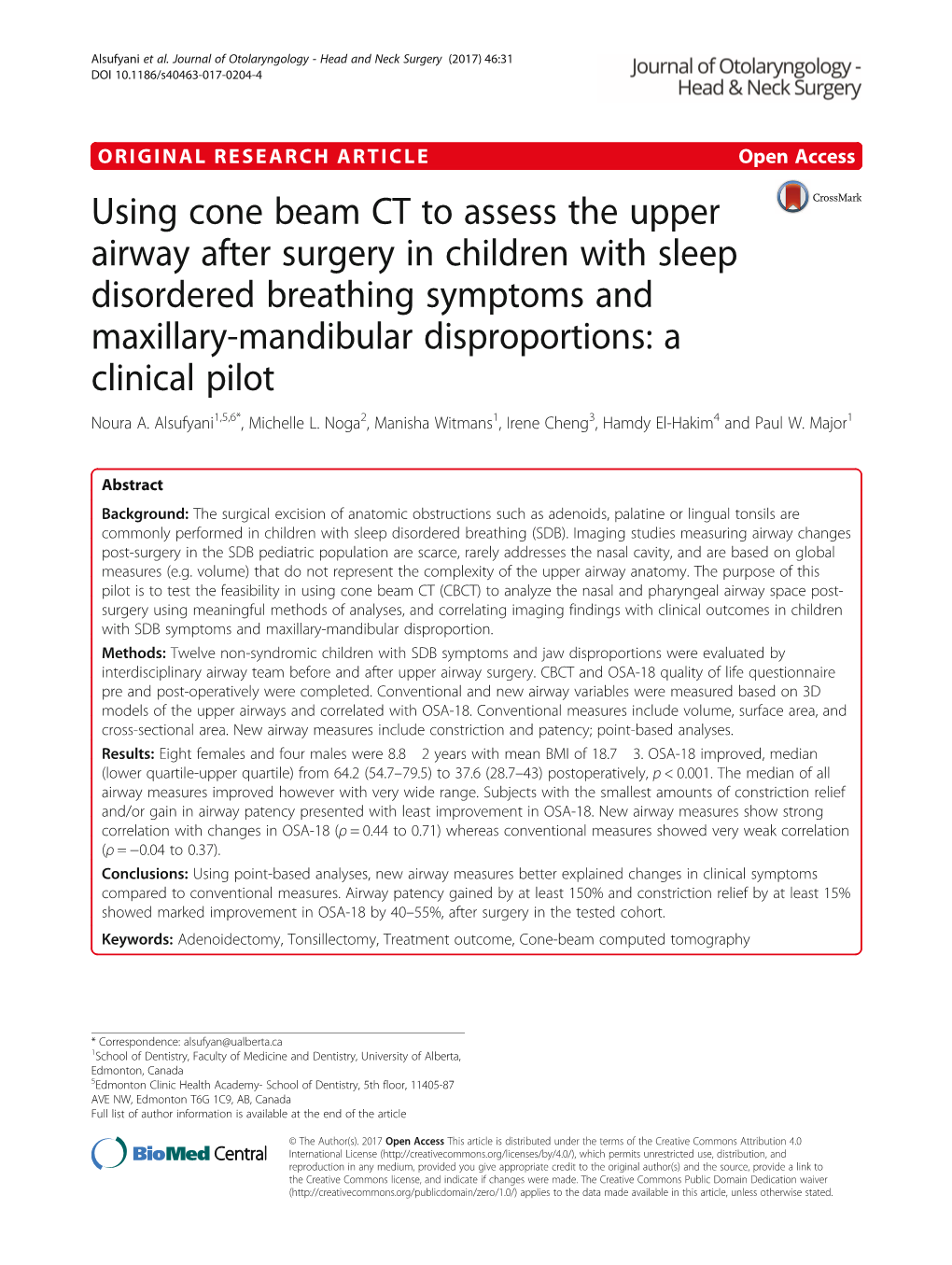 Using Cone Beam CT to Assess the Upper Airway After Surgery In