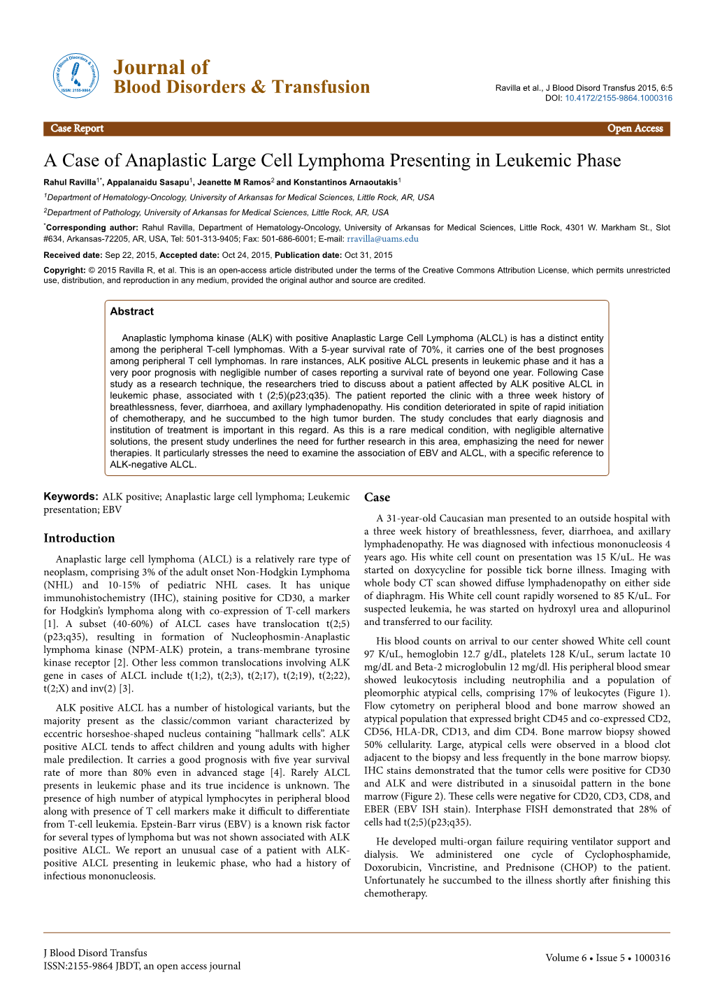 A Case of Anaplastic Large Cell Lymphoma Presenting in Leukemic Phase